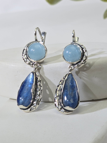 Серебряные серьги ETERI с кианитом и аквамарином